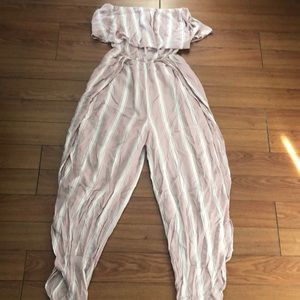 Sleeveless one piece romper white and blush pink